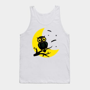 Halloween Cute Retro Vintage Owl and Moon Tank Top